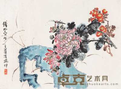 钱松嵒 菊石草虫图 镜心 34.5×46cm